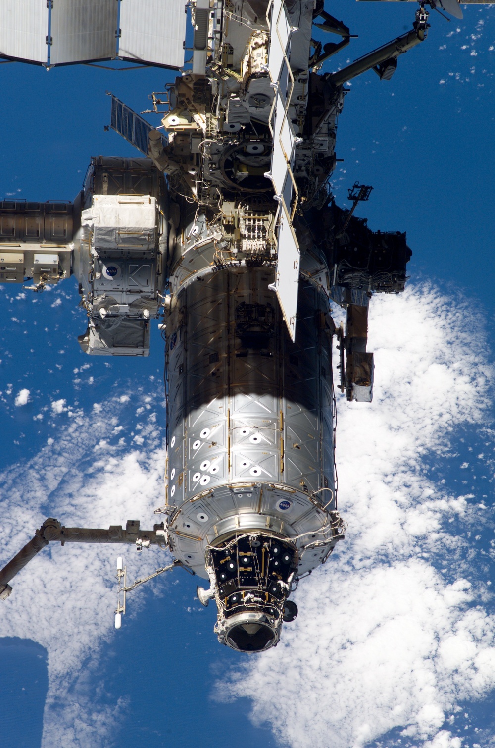 The zenith side of the ISS taken during the STS-108 undocking and flyaround