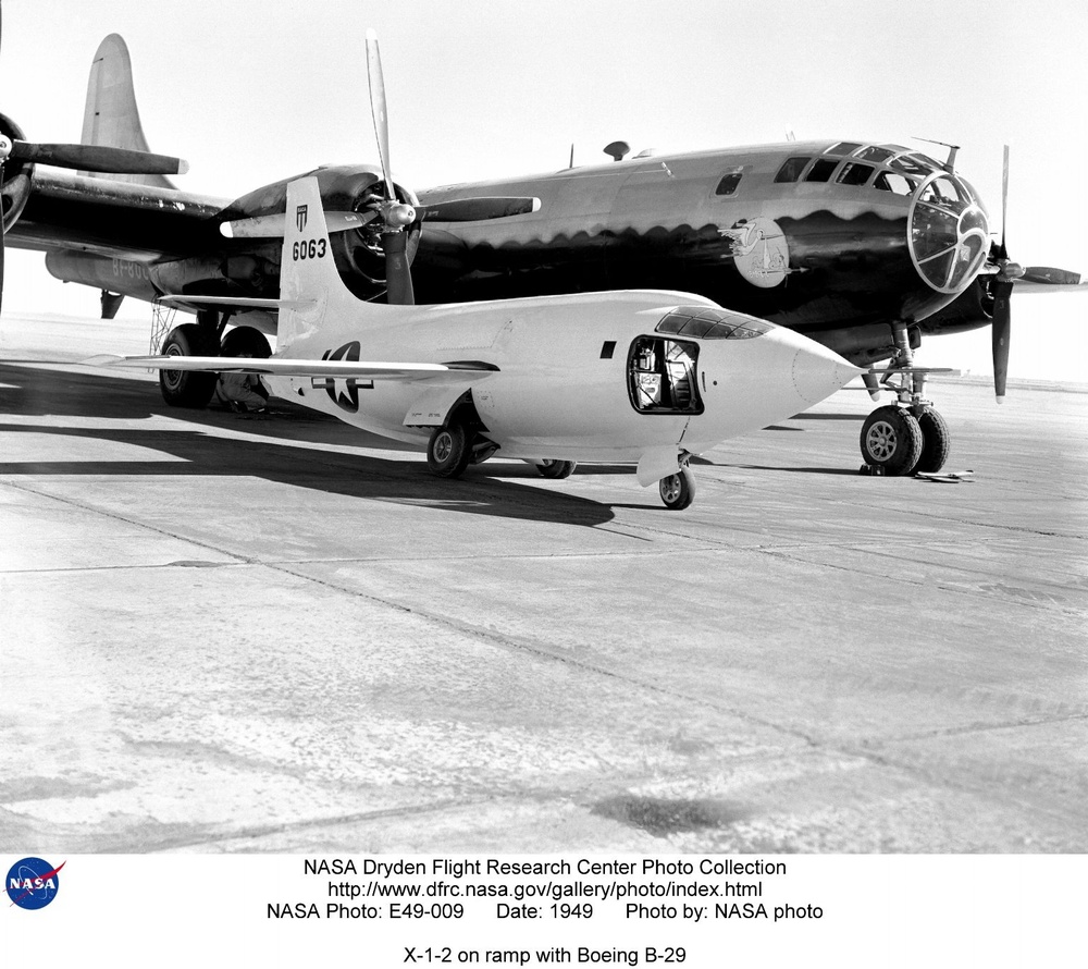 X-1-2 on ramp with Boeing B-29