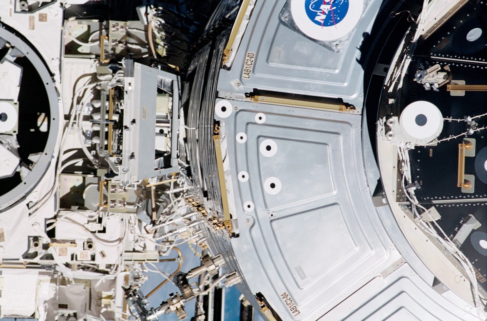 The U.S. Laboratory, PMA2 and Z1 Truss taken during ISS undocking of the STS-100 mission