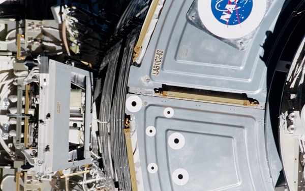 The U.S. Laboratory, PMA2 and Z1 Truss taken during ISS undocking of the STS-100 mission