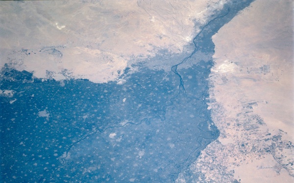 Nile River Delta, Cairo and the Pyramids taken from Atlantis during STS-106