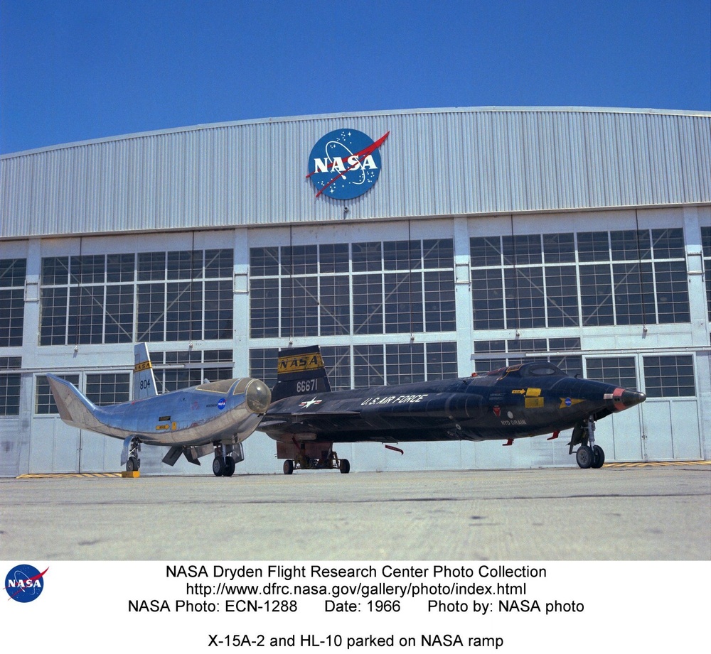X-15A-2 and HL-10 parked on NASA ramp