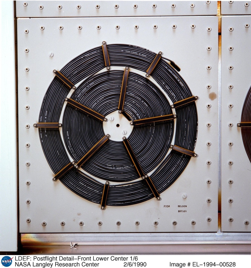 LDEF: Postflight Detail-Front Lower Center 1/6