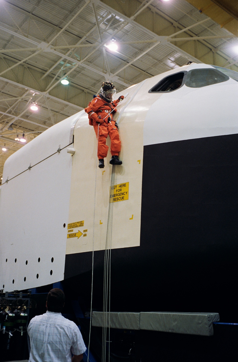 Payload Specialist Albert Sacco Jr. during emergency egress training