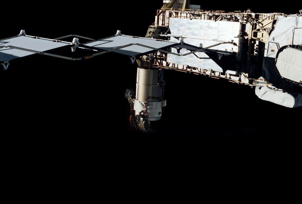 View of the forward side of the P6 Truss taken during STS-108