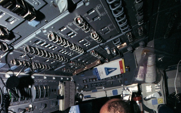 Astronaut Kenneth Bowersox at pilot's station in Endeavour during STS-61