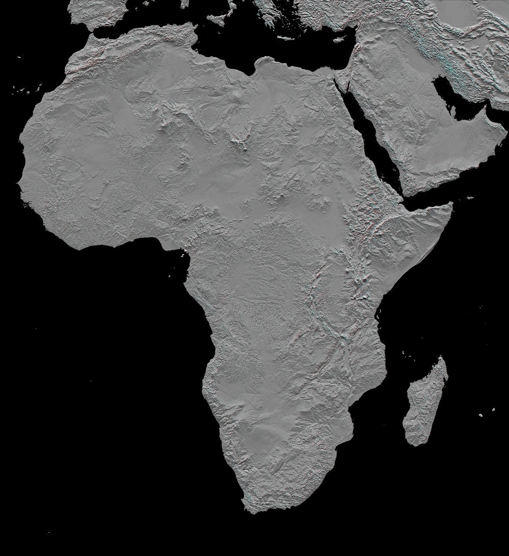 Africa in SRTM 3-D, Anaglyph of Shaded Relief