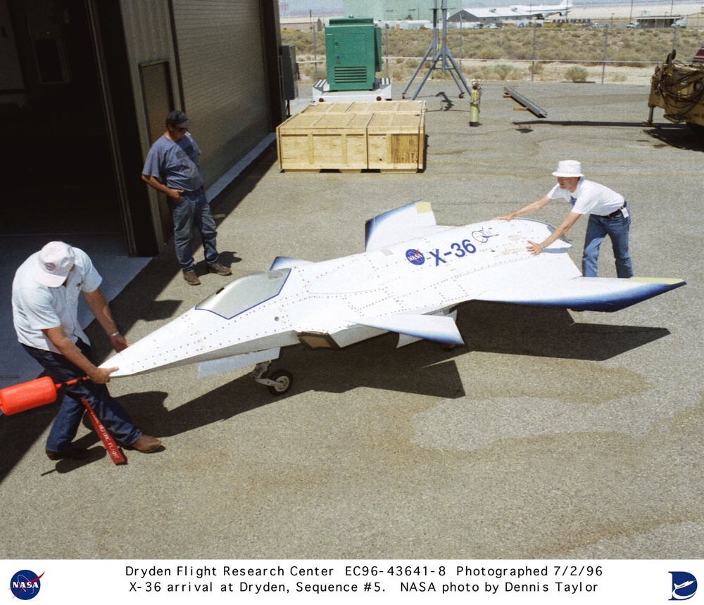 X-36 Tailless Fighter Agility Research Aircraft arrival at Dryden