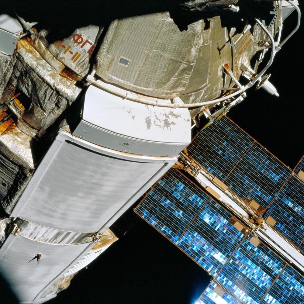 View looking up nadir side of ISS to SM