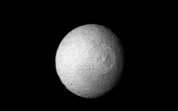 Pictures of Tethys' large crater.