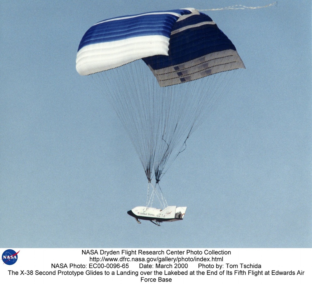 The X-38 Second Prototype Glides to a Landing over the Lakebed at the End of Its Fifth Flight at Edw