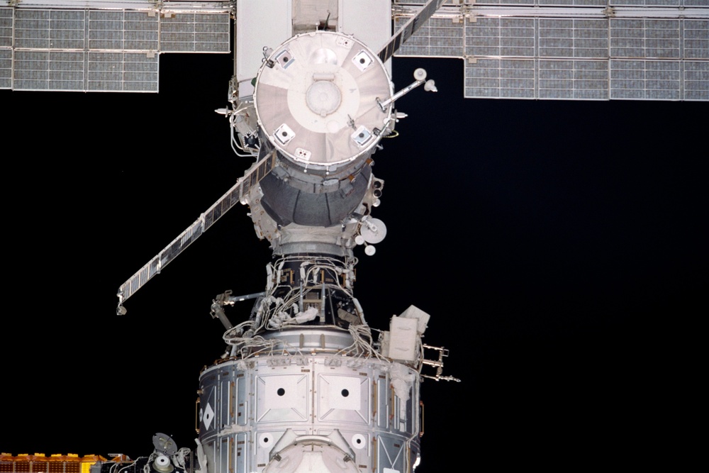 Nadir view of Soyuz spacecraft seen during approach for docking