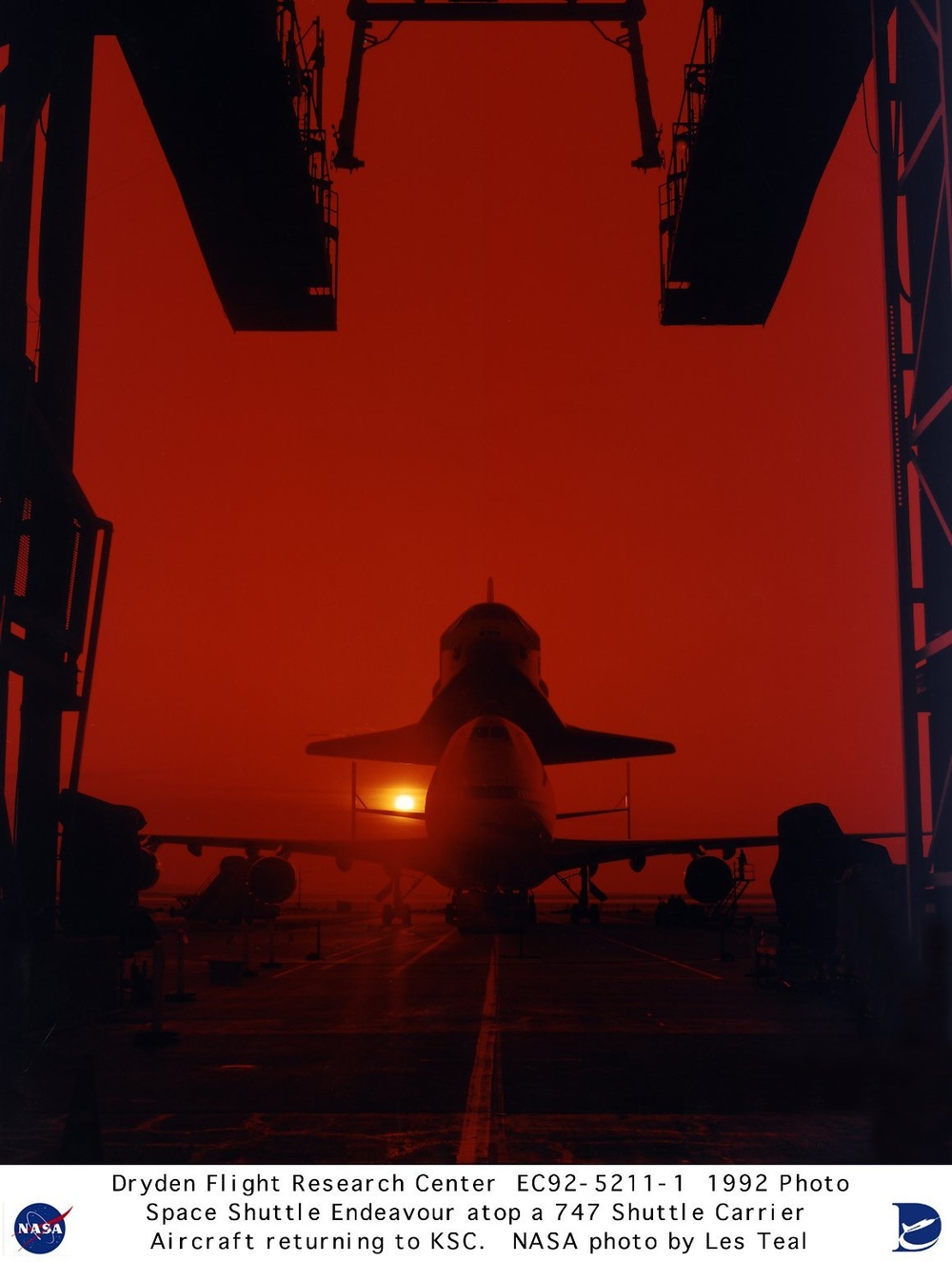 Shuttle Endevour Loaded onto SCA-747 Exiting the Mate-Demate Device for Return to Kennedy Space Cent