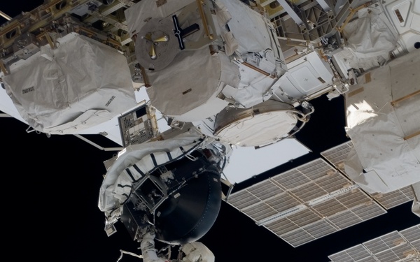 View of MS Williams transporting the new CMG during EVA 2