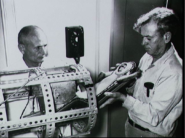 The Rhesus monkey, Miss Sam, with fiberglass couch, prepared for LJ-1B flight