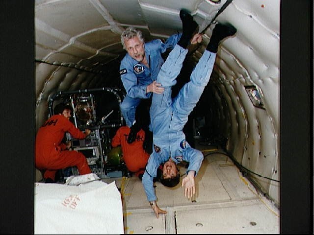 STS-42 Payload Specialist Merbold inside KC-135 during zero gravity flight