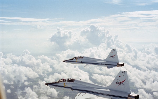 Two T-38 aircraft photographed in-flight