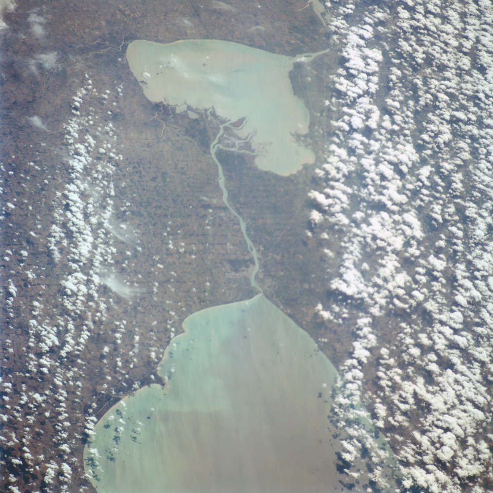 Earth observation image of Lake Huron and Lake St. Clair taken during STS-100