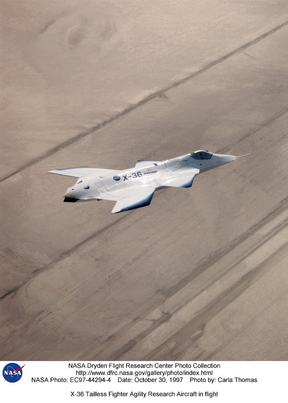 X-36 Tailless Fighter Agility Research Aircraft in flight