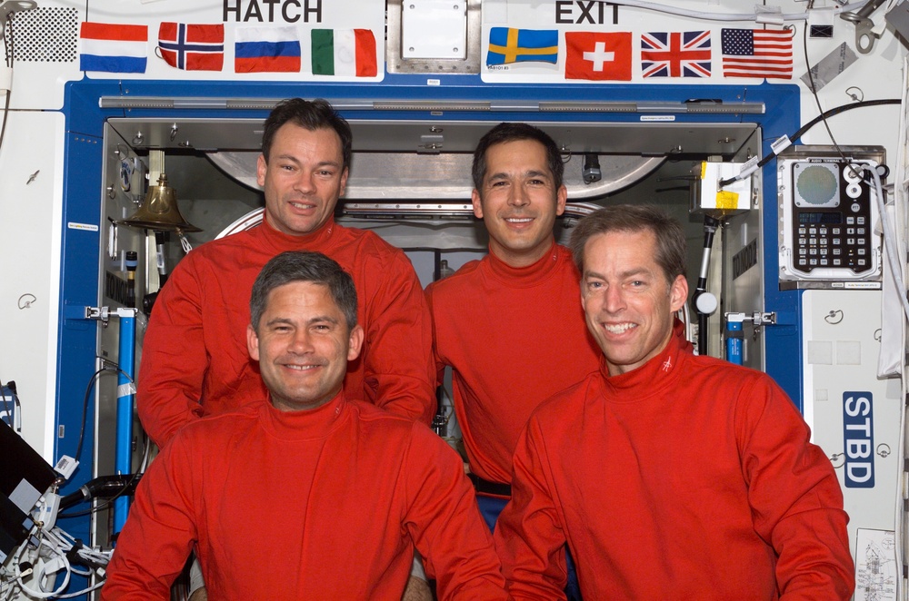 STS-113 Crewmembers In-flight Crew Portrait taken in the U.S. Laboratory during STS-113 11A