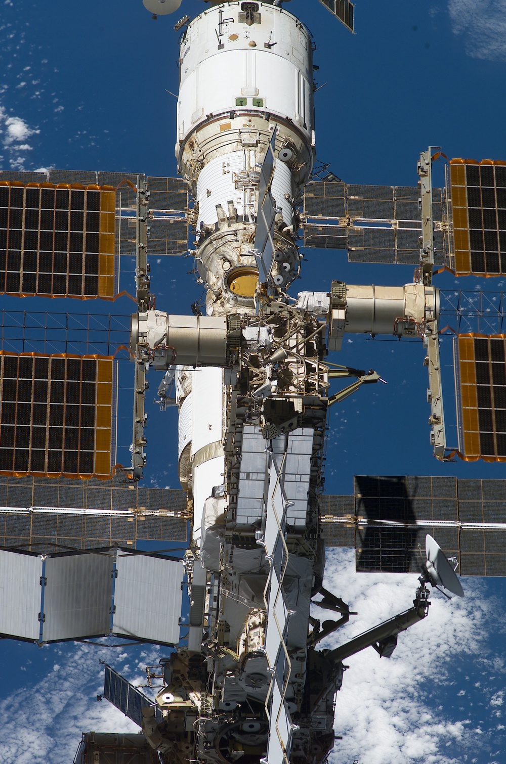 The zenith side of the ISS taken during the STS-108 undocking and flyaround