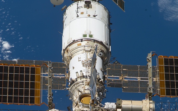 The zenith side of the ISS taken during the STS-108 undocking and flyaround