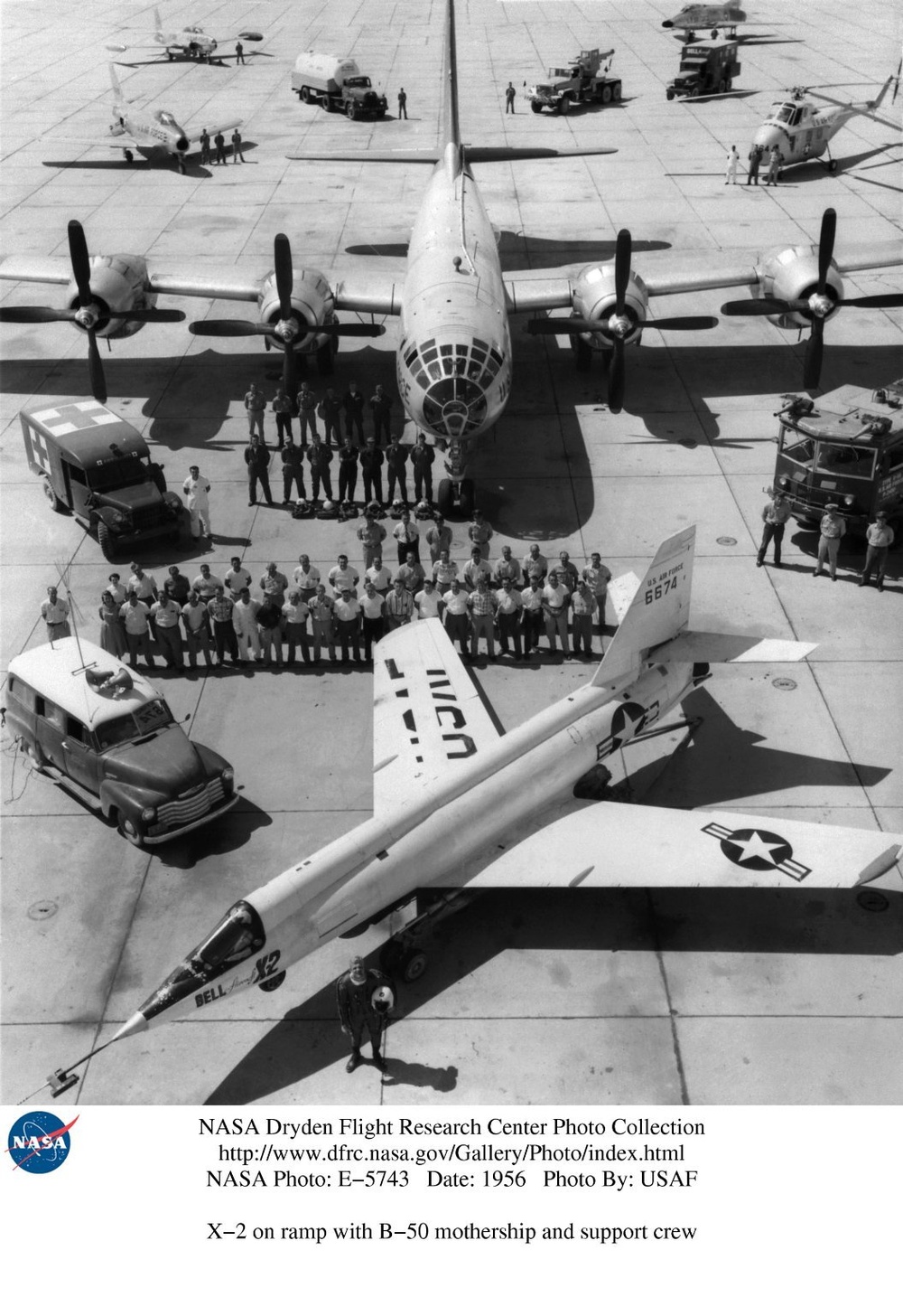 X-2 on ramp with B-50 mothership and support crew