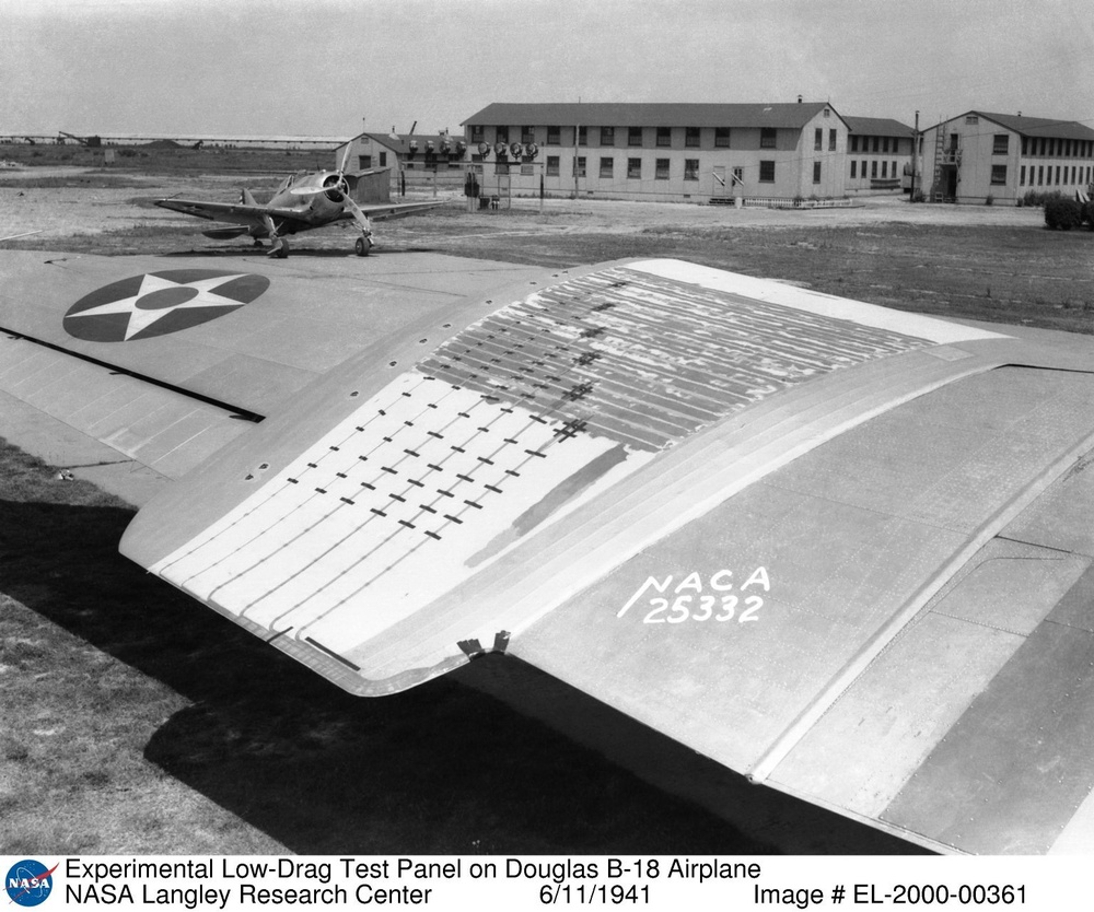 Experimental Low-Drag Test Panel on Douglas B-18 Airplane
