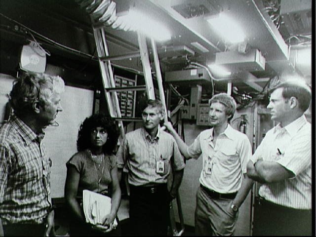 STS 41-D mission crew training in Shuttle Mission simulator