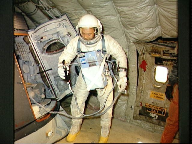 Astronaut Clifton C. WIlliams Jr. during egress training aboard KC-135