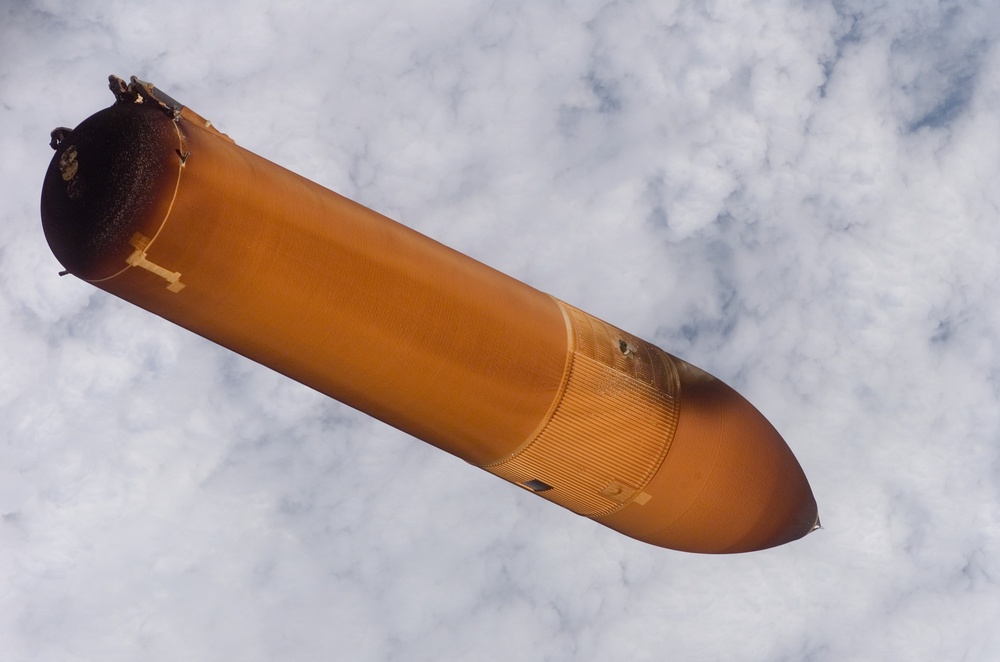 Close-up view of STS-114 External Fuel Tank during separation
