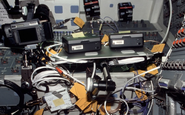 Assorted cables and cameras on the Atlantis middeck
