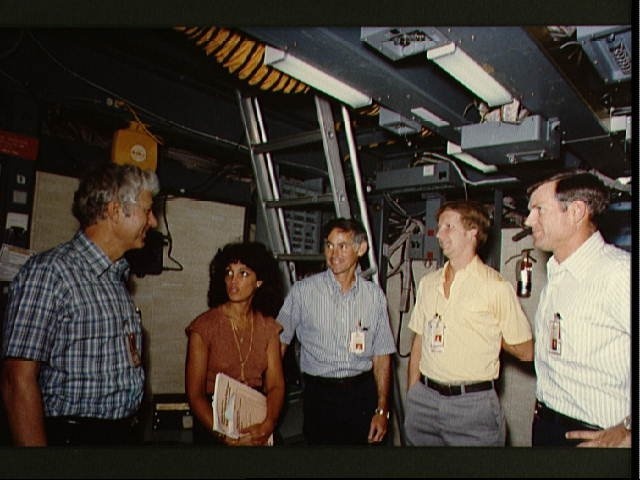 STS 41-D mission crew training in Shuttle Mission simulator