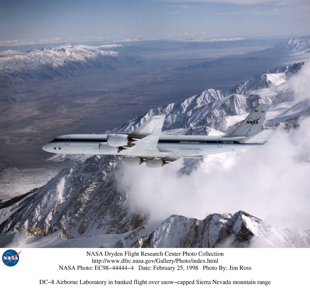 DVIDS - Images - DC-8 Airborne Laboratory in banked flight over snow-capped  Sierra Nevada mountain range