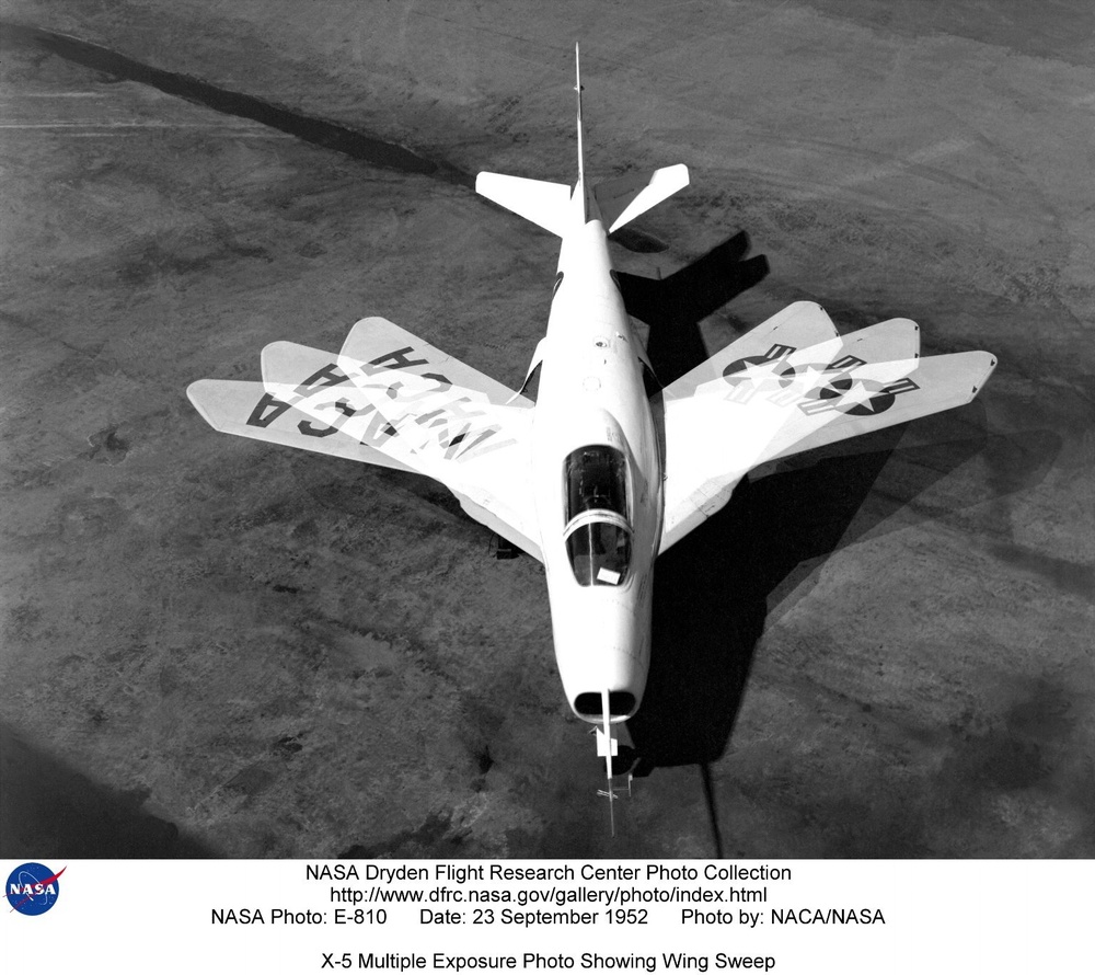 X-5 Multiple Exposure Photo Showing Wing Sweep