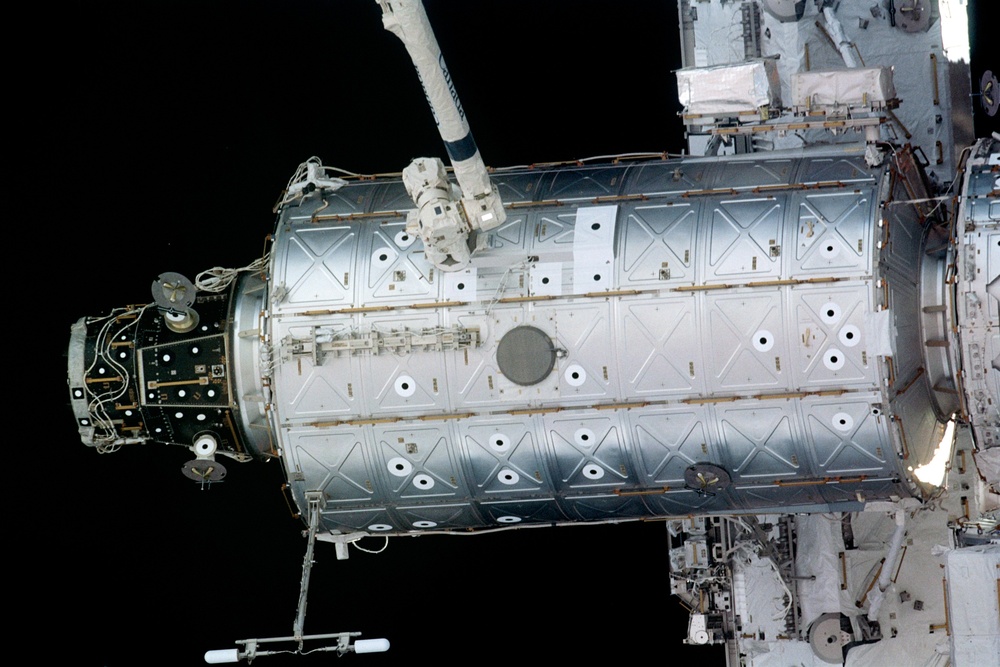 View of the nadir side of the Node 1, PMA2 and U.S. Laboratory taken during STS-110