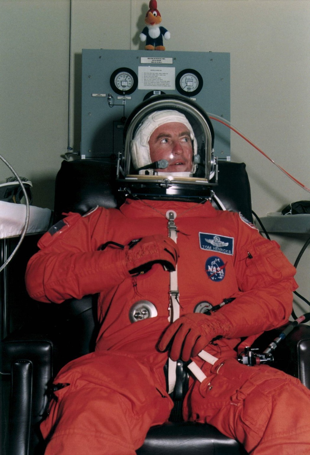 STS-70 Commander Terence &quot;Tom&quot; Henricks suits up