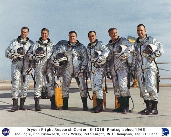 X-15 test pilots - Engle, Rushworth, McKay, Knight, Thompson, and Dana