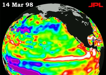 TOPEX/El Nio Watch - El Nio Warm Water Pool Returns to Near Normal State, Mar, 14, 1998