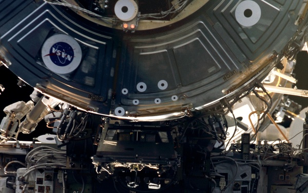 View of the forward side of the Z1 Truss and U.S. Laboratory taken during STS-110