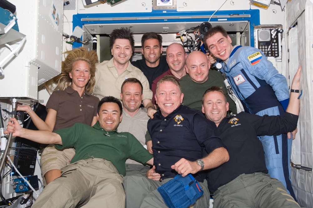 Expedition 17 and STS-124 crew pose for on-orbit portrait