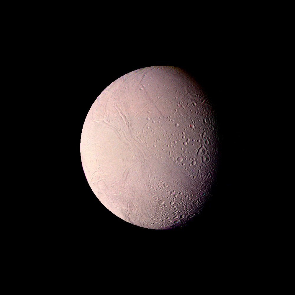 Saturn - Enceladus from a distance of 119,000 kilometers (74,000 miles)