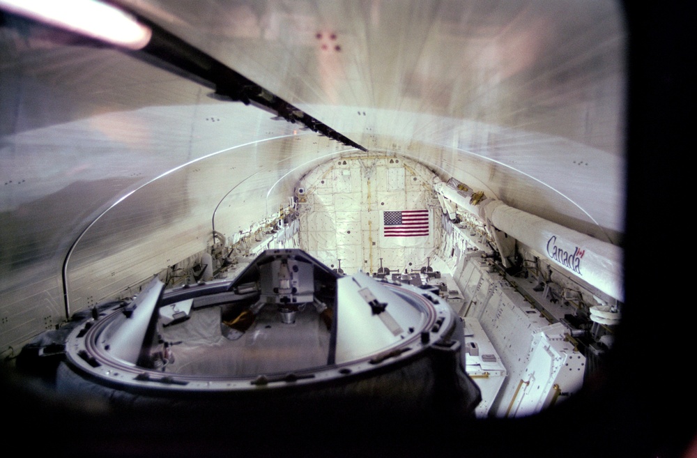 View of ODS in payload bay with doors closing