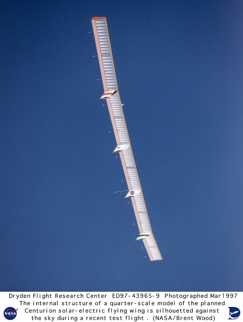 Quarter-scale Model of Solar-powered Centurion Ultra-high-altitude Flying Wing in Flight during Firs