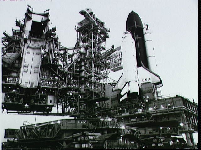 STS-28 Columbia, OV-102, is left at KSC LC Pad 39B by crawler transporter