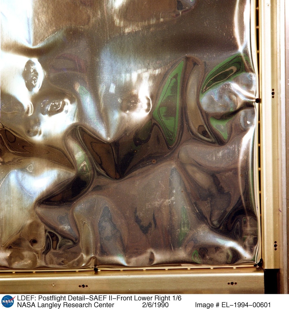 LDEF: Postflight Detail-SAEF II-Front Lower Right 1/6