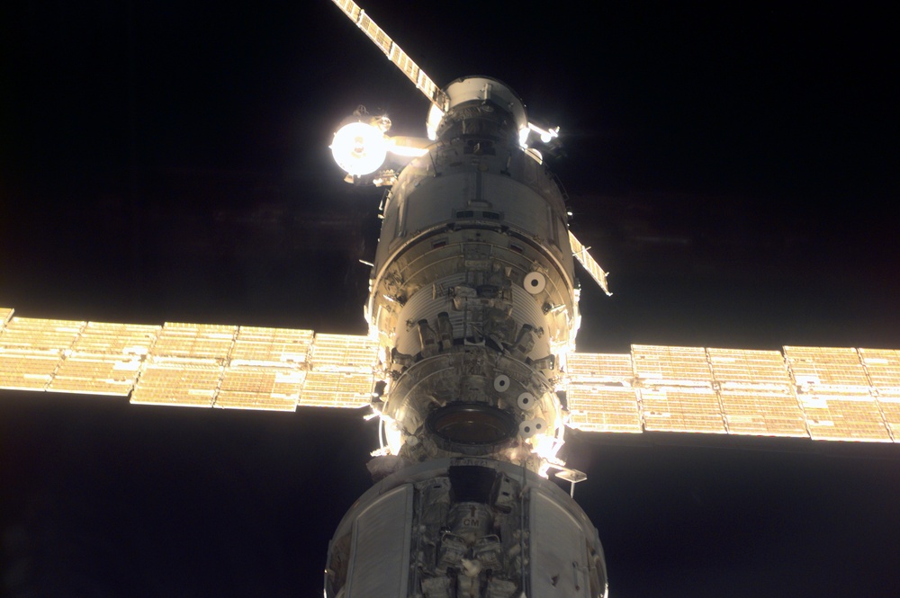 External views of Zarya and Zvezda taken during the STS-106 mission