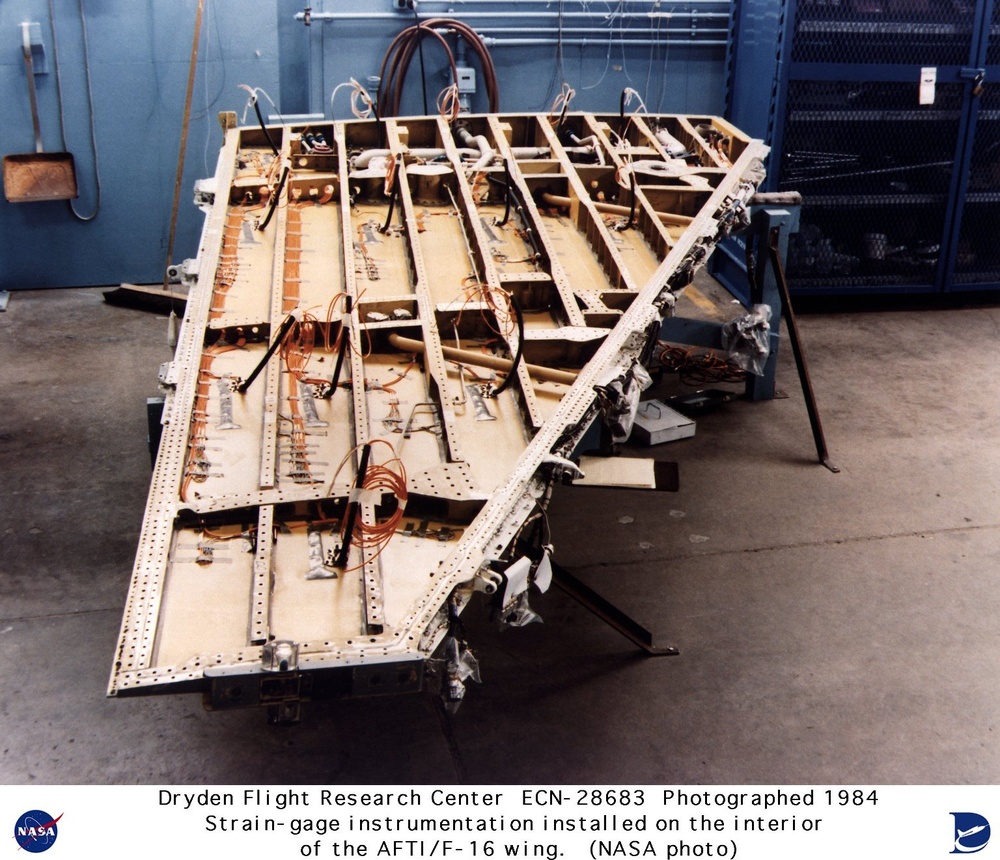 Strain gage instrumentation installed on the interior of the AFTI/F-16 wing