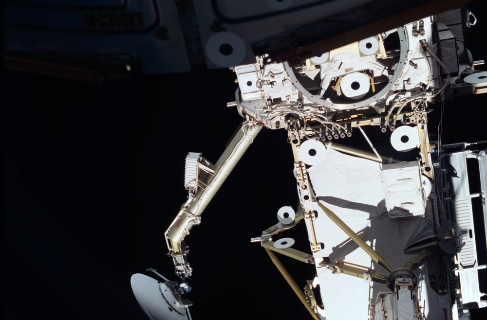 View of the forward side of the Z1 and P6 Trusses taken during STS-108