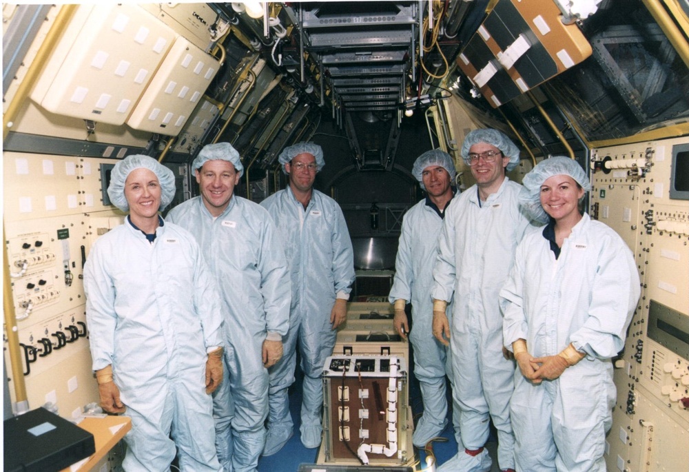 STS-73 Crew members training inside Spacelab USML-2